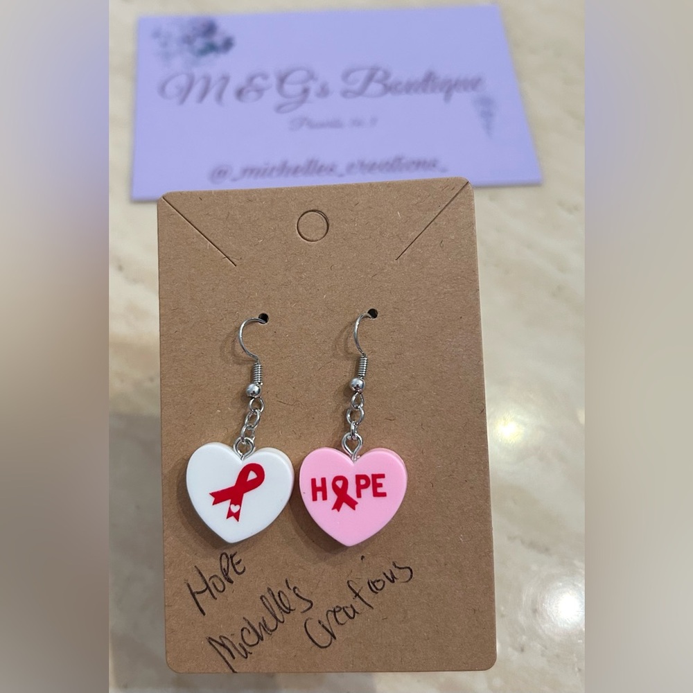 Handmade Mix Match Hope Charm 
Breast Cancer Awareness Earrings